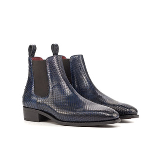 DapperFam Monza in Navy Men's Exotic Python & Italian Croco Embossed Leather Chelsea Boot in Navy #color_ Navy