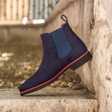 DapperFam Monza in Navy Men's Italian Suede Chelsea Boot in #color_