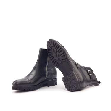 DapperFam Octavian in Black Men's Italian Leather & Italian Pebble Grain Leather Buckle Boot in #color_