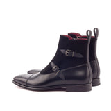 DapperFam Octavian in Black Men's Italian Suede & Italian Pebble Grain Leather Buckle Boot in #color_