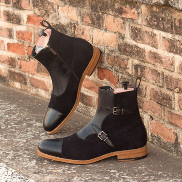 DapperFam Octavian in Black Men's Lux Suede & Italian Leather Buckle Boot in #color_