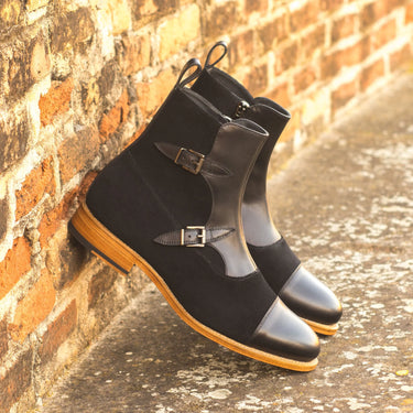 DapperFam Octavian in Black Men's Lux Suede & Italian Leather Buckle Boot in #color_