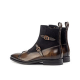 DapperFam Octavian in Brown / Black Men's Lux Suede & Hand-Painted Patina Buckle Boot in #color_