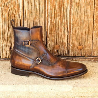 DapperFam Octavian in Brown / Denim Men's Hand-Painted Patina Buckle Boot in #color_