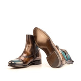 DapperFam Octavian in Brown / Turquoise / Denim Men's Hand-Painted Patina Buckle Boot in #color_