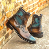 DapperFam Octavian in Brown / Turquoise / Denim Men's Hand-Painted Patina Buckle Boot in #color_