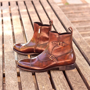 DapperFam Octavian in Brown Men's Hand-Painted Patina Buckle Boot in #color_