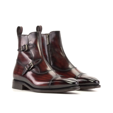 DapperFam Octavian in Burgundy Men's Hand-Painted Patina Buckle Boot in Burgundy #color_ Burgundy