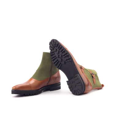 DapperFam Octavian in Cognac / Khaki Men's Italian Leather & Italian Suede Buckle Boot in #color_