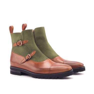 DapperFam Octavian in Cognac / Khaki Men's Italian Leather & Italian Suede Buckle Boot in Cognac / Khaki #color_ Cognac / Khaki