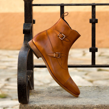 DapperFam Octavian in Cognac Men's Italian Leather Buckle Boot in #color_