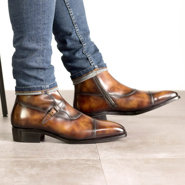 DapperFam Octavian in Fire Men's Hand-Painted Patina Buckle Boot in #color_