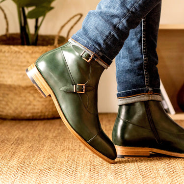 DapperFam Octavian in Forest Men's Italian Leather Buckle Boot in #color_