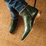 DapperFam Octavian in Forest Men's Italian Leather Buckle Boot in #color_