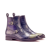 DapperFam Octavian in Grey / Purple / Khaki Men's Hand-Painted Patina Buckle Boot in Grey / Purple / Khaki #color_ Grey / Purple / Khaki