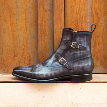 DapperFam Octavian in Grey Men's Hand-Painted Patina Buckle Boot in #color_