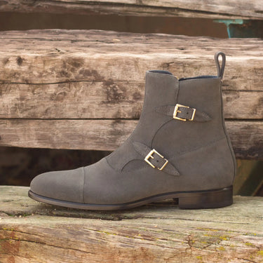 DapperFam Octavian in Grey Men's Lux Suede Buckle Boot in #color_