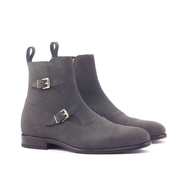 DapperFam Octavian in Grey Men's Lux Suede Buckle Boot in Grey #color_ Grey