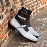 DapperFam Octavian in Light Grey / Black Men's Italian Leather & Suede Buckle Boot in #color_