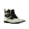 DapperFam Octavian in Light Grey / Black Men's Italian Leather & Suede Buckle Boot in Light Grey / Black #color_ Light Grey / Black