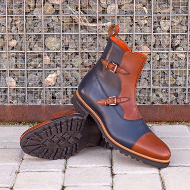 DapperFam Octavian in Med Brown / Navy Men's Italian Leather Buckle Boot in #color_