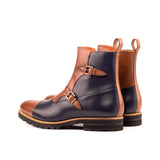 DapperFam Octavian in Med Brown / Navy Men's Italian Leather Buckle Boot in #color_