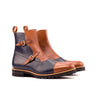 DapperFam Octavian in Med Brown / Navy Men's Italian Leather Buckle Boot in Med Brown / Navy #color_ Med Brown / Navy