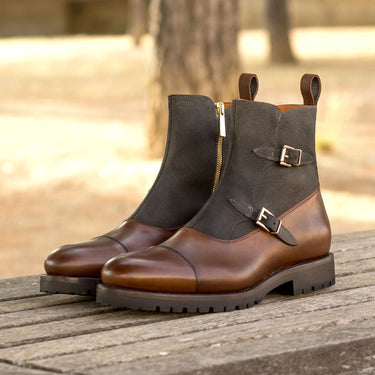 DapperFam Octavian in Med Brown Men's Italian Leather Buckle Boot in #color_