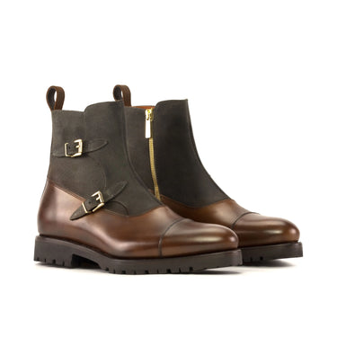 DapperFam Octavian in Med Brown Men's Italian Leather Buckle Boot in Med Brown #color_ Med Brown