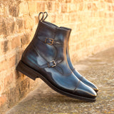 DapperFam Octavian in Navy / Denim Men's Italian Leather & Hand-Painted Patina Buckle Boot in #color_