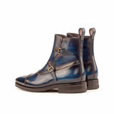 DapperFam Octavian in Navy / Denim Men's Italian Leather & Hand-Painted Patina Buckle Boot in #color_