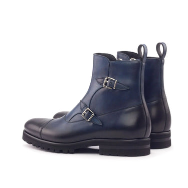 DapperFam Octavian in Navy Men's Italian Leather Buckle Boot in #color_