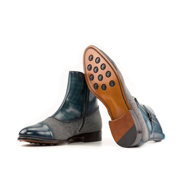 DapperFam Octavian in Turquoise / Light Grey Men's Flannel & Hand-Painted Patina Buckle Boot in #color_