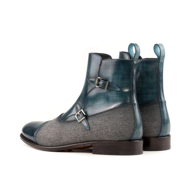 DapperFam Octavian in Turquoise / Light Grey Men's Flannel & Hand-Painted Patina Buckle Boot in #color_