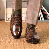 DapperFam Rafael in Brown Men's Hand-Painted Patina Oxford in #color_