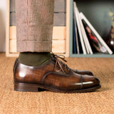 DapperFam Rafael in Brown Men's Hand-Painted Patina Oxford in #color_