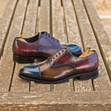 DapperFam Rafael in Burgundy / Purple / Denim / Brown Men's Hand-Painted Patina Oxford in #color_