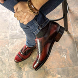 DapperFam Rafael in Burgundy Men's Hand-Painted Patina Oxford in #color_