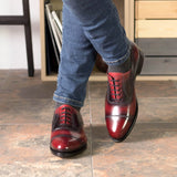 DapperFam Rafael in Burgundy Men's Hand-Painted Patina Oxford in #color_