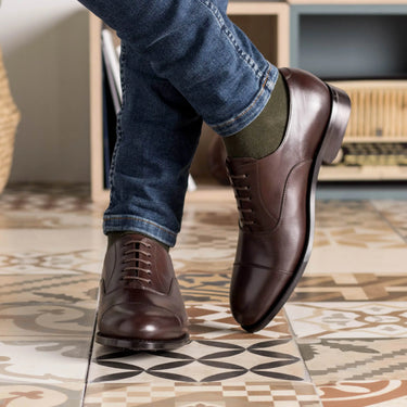 DapperFam Rafael in Dark Brown Men's Italian Leather Oxford in #color_