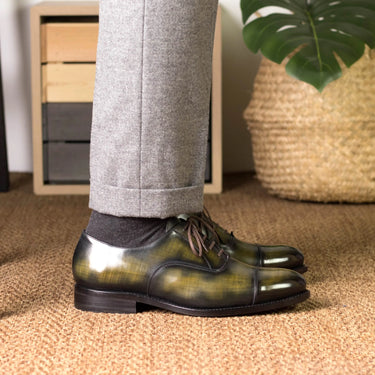 DapperFam Rafael in Khaki Men's Hand-Painted Patina Oxford in #color_