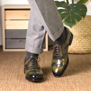 DapperFam Rafael in Khaki Men's Hand-Painted Patina Oxford in #color_