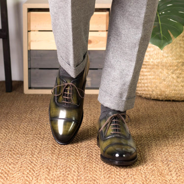 DapperFam Rafael in Khaki Men's Hand-Painted Patina Oxford in #color_