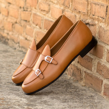 DapperFam Rialto in Cognac Men's Italian Leather & Full Grain Leather Monk Slipper in #color_