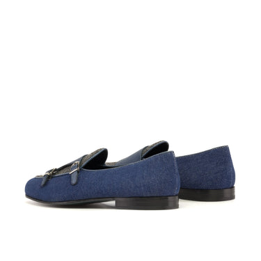 DapperFam Rialto in Jeans / Herringbone / Navy Men's Sartorial & Italian Pebble Grain Leather Monk Slipper in #color_