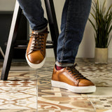 DapperFam Rivale in Cognac Men's Italian Leather Trainer in #color_