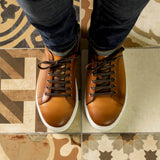 DapperFam Rivale in Cognac Men's Italian Leather Trainer in #color_