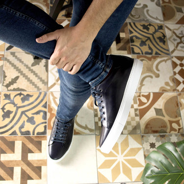 DapperFam Rivale in Dark Blue Men's Italian Leather Trainer in #color_