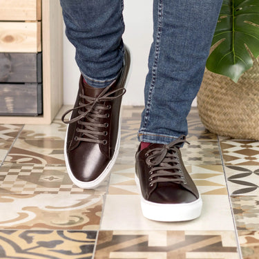 DapperFam Rivale in Dark Brown Men's Italian Leather Trainer in #color_