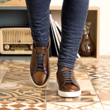 DapperFam Rivale in Med Brown Men's Italian Leather Trainer in #color_